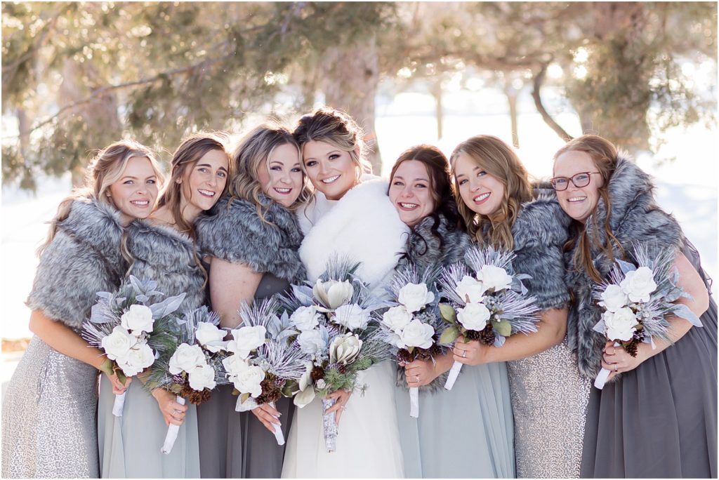 Winter wedding in Brookings, South Dakota. SDSU Campus Bridal Party