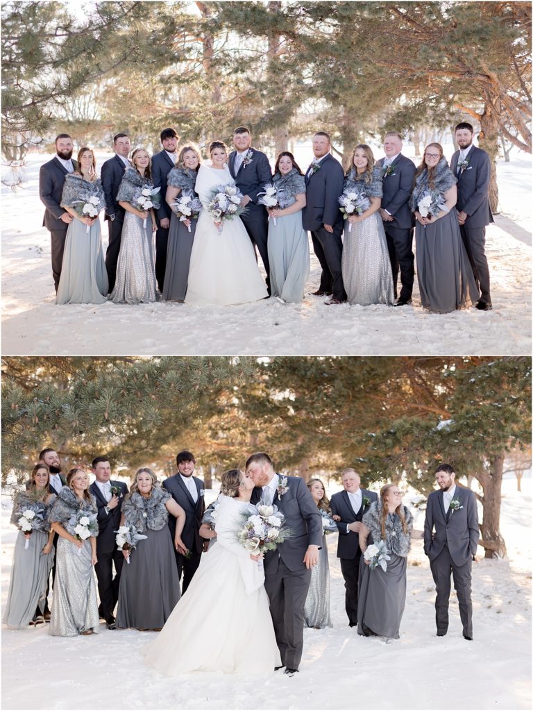 Winter wedding in Brookings, South Dakota. SDSU Campus Bridal Party