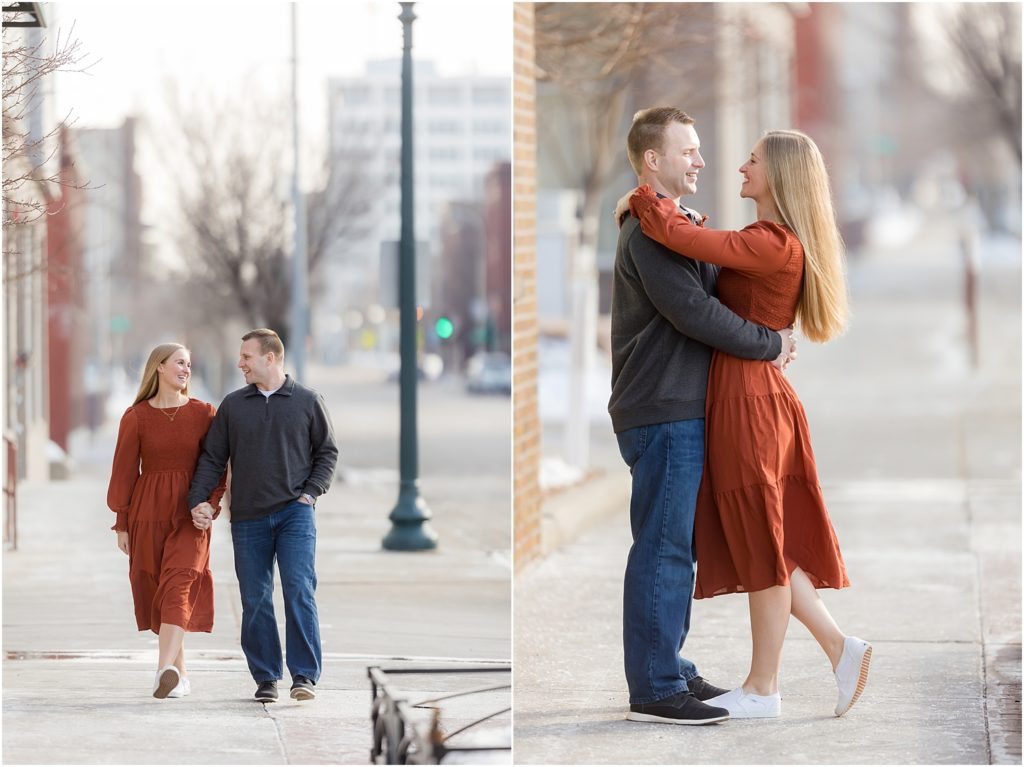 Winter engagement Downtown Sioux Falls, South Dakota