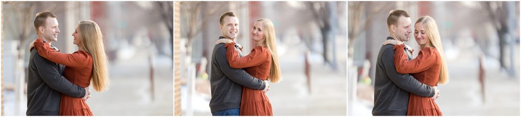 Winter engagement Downtown Sioux Falls, South Dakota Strip of 3