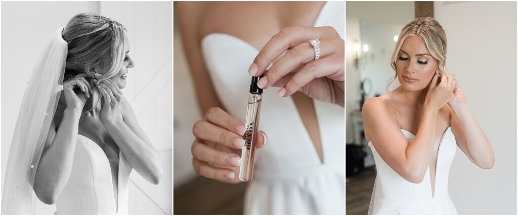 Summer Sioux Falls Wedding | Bride getting ready with perfume