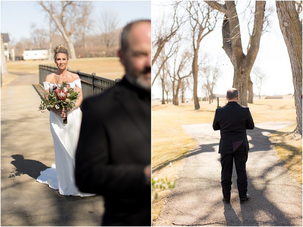 Sioux Falls Country Club Spring wedding - First Look with groom