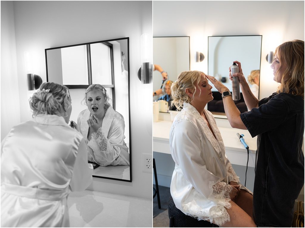 Bride getting ready at Monick Yards, SD. Summer downtown Sioux Falls wedding