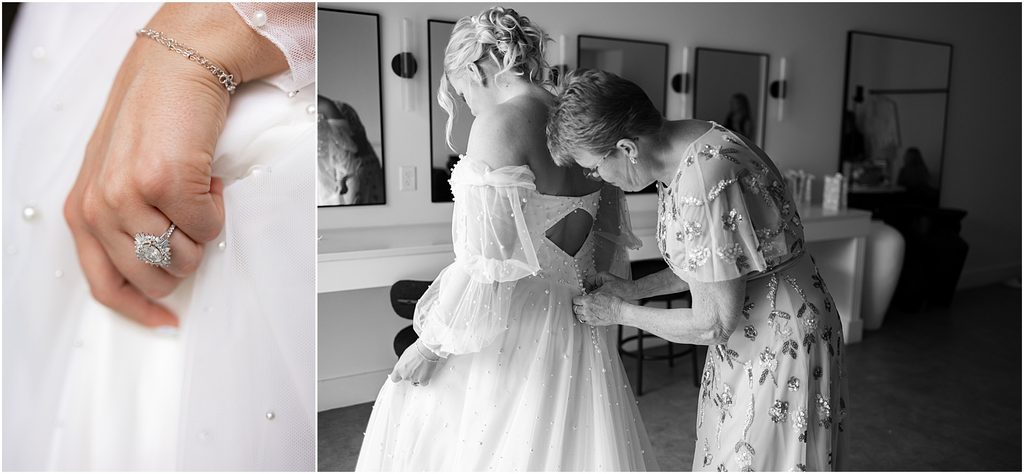 Bride getting ready with her mom at Monick Yards, Sioux Falls, SD. Luxury Wedding Photographer Sioux Falls, SD