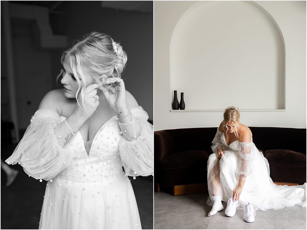 Bride getting ready at Monick Yards, Sioux Falls, SD