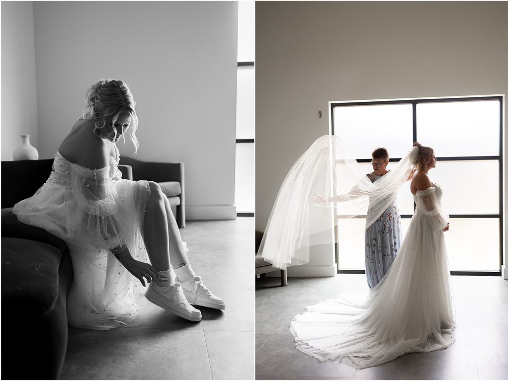 Bride getting ready at Monick Yards, Sioux Falls, SD