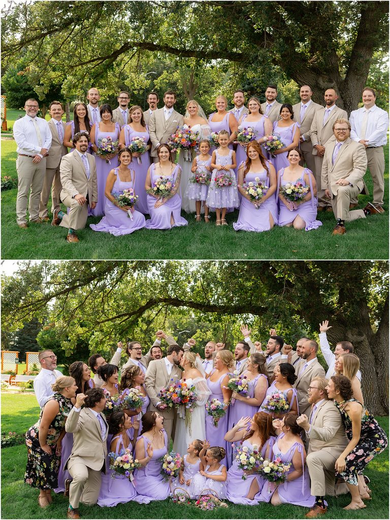 Bridal party at Sioux Falls, South Dakota. Champagne and purple colors and captured by luxury wedding photographer Patty Solis Photography.