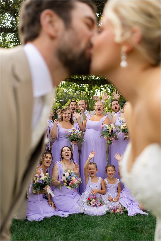 Bridal party at Sioux Falls, South Dakota. Champagne and purple colors and captured by luxury wedding photographer Patty Solis Photography.