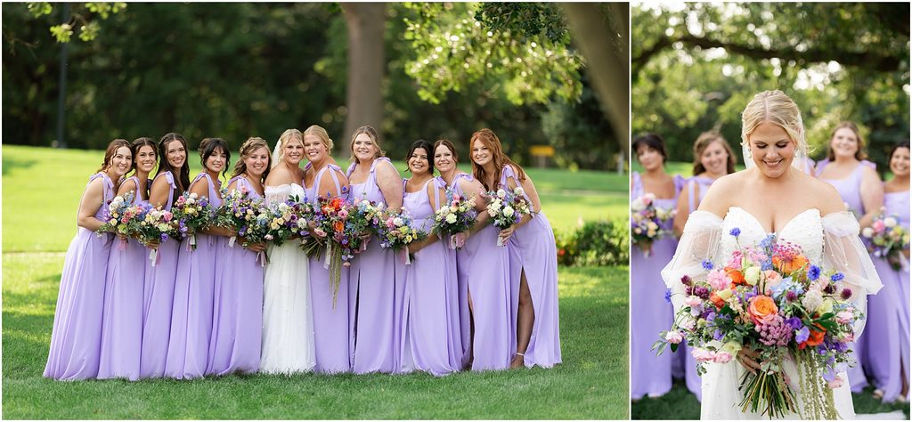 Bride and bridesmaids at Sioux Falls, South Dakota. Champagne and purple colors and captured by luxury wedding photographer Patty Solis Photography.