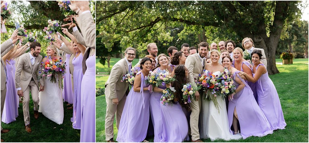 Bridal party at Sioux Falls, South Dakota. Champagne and purple colors and captured by luxury wedding photographer Patty Solis Photography.