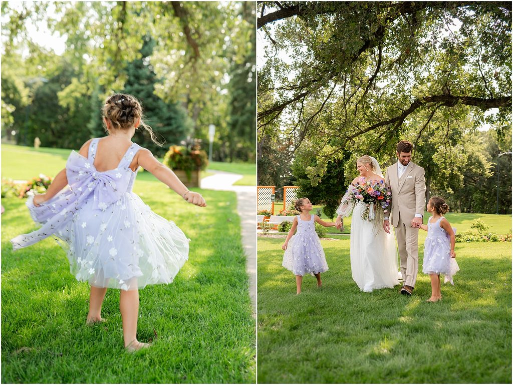 Bridal party at Sioux Falls, South Dakota. Champagne and purple colors and captured by luxury wedding photographer Patty Solis Photography.