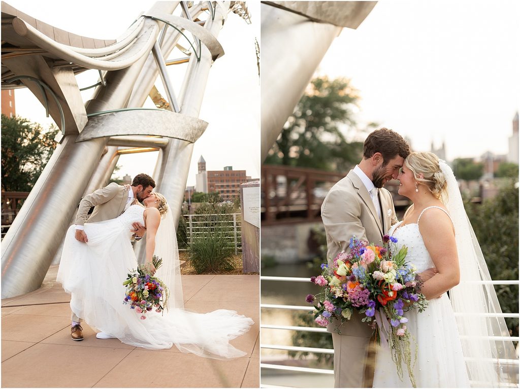 Wedding sunset photos in Sioux Falls, SD. Arc of dreams.