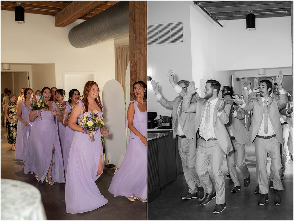 Bridal party coming into reception. Monick Yards wedding venue. Sioux Falls, SD